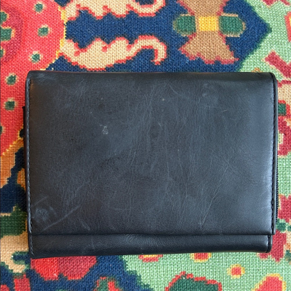 HOBO international Black Leather Bifold Distressed Wallet
